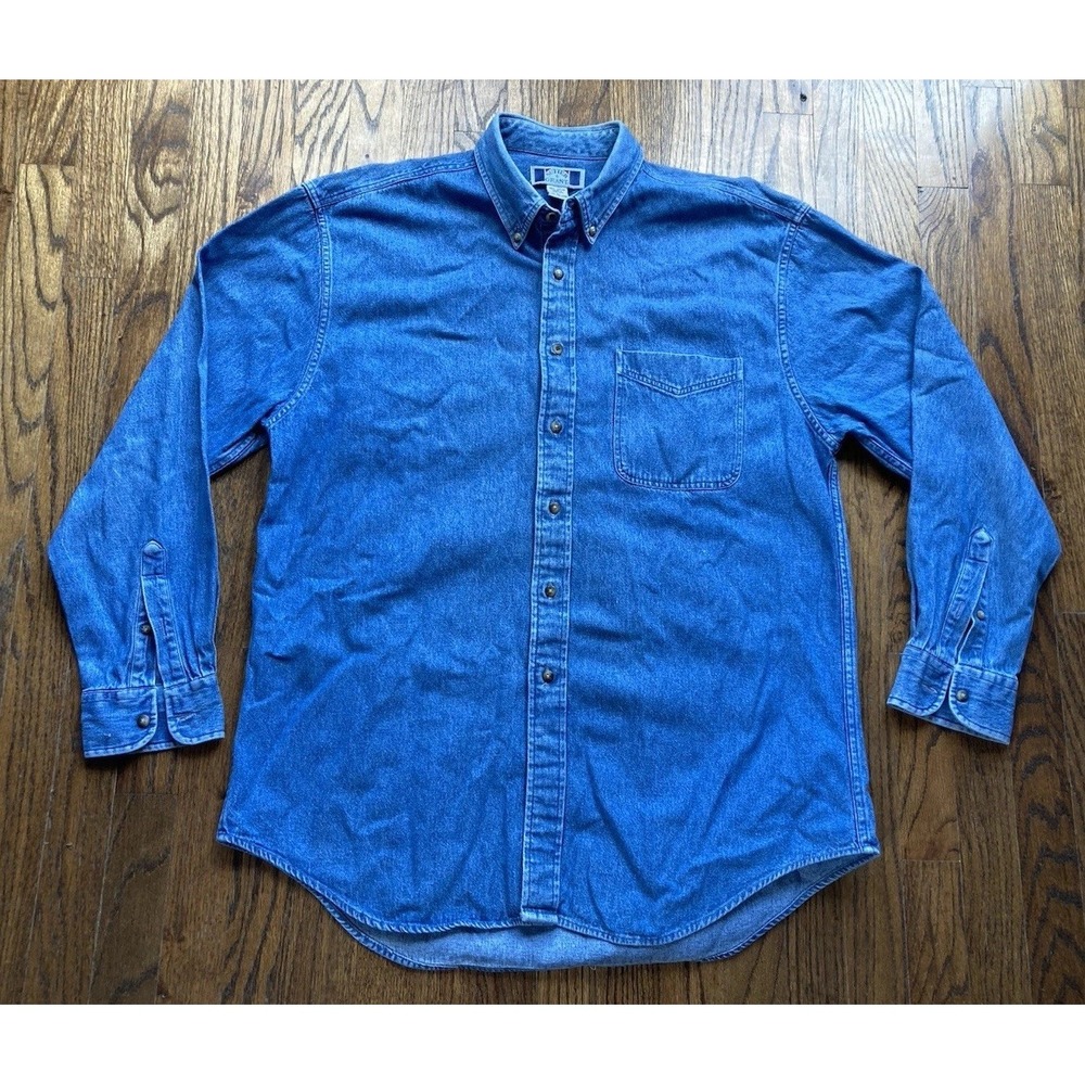 Vintage 90s Sutter & Grant Denim Shirt Mens Large Long Sleeve Button Up Blue
